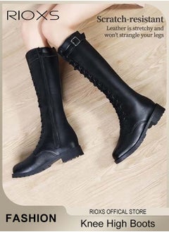 RIOXS Women's Knee High Boots, Ladies Classic Thigh High Boots, Side Zipper Lace-up Rider Boots with Adjustable Buckle, Long Tube Knee-Length Boots, Versatile Enough to Suit Various Occasions  - Image 4