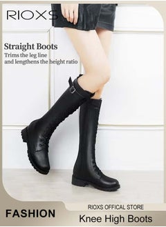 RIOXS Women's Knee High Boots, Ladies Classic Thigh High Boots, Side Zipper Lace-up Rider Boots with Adjustable Buckle, Long Tube Knee-Length Boots, Versatile Enough to Suit Various Occasions  - Image 3