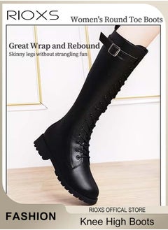 RIOXS Women's Knee High Boots, Ladies Classic Thigh High Boots, Side Zipper Lace-up Rider Boots with Adjustable Buckle, Long Tube Knee-Length Boots, Versatile Enough to Suit Various Occasions  - Image 5