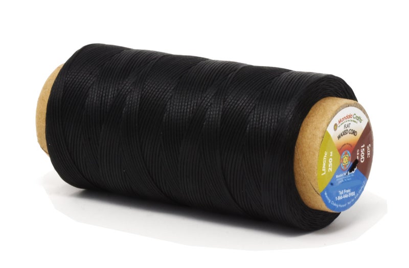 Mandala Crafts Black Flat Waxed Thread for Leather Sewing  273 Yds 150D 08mm Polyester Leather Thread String Waxed Cord for Leatherwork Beading Bookbinding Hand Stitching