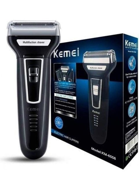 KM-6558 3 In 1 Rechargeable Electric Hair Clipper And Shaver Black/Silver