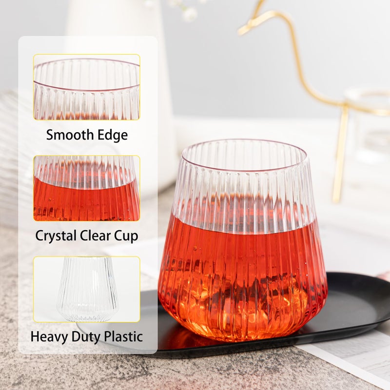 N9R 24 Count 12oz Clear Plastic Wine Cups - Elegant Origami Ripple Design  Shatterproof & Disposable for Whiskey  Cocktail  Champagne  Parties  Weddings  Events - Image 3
