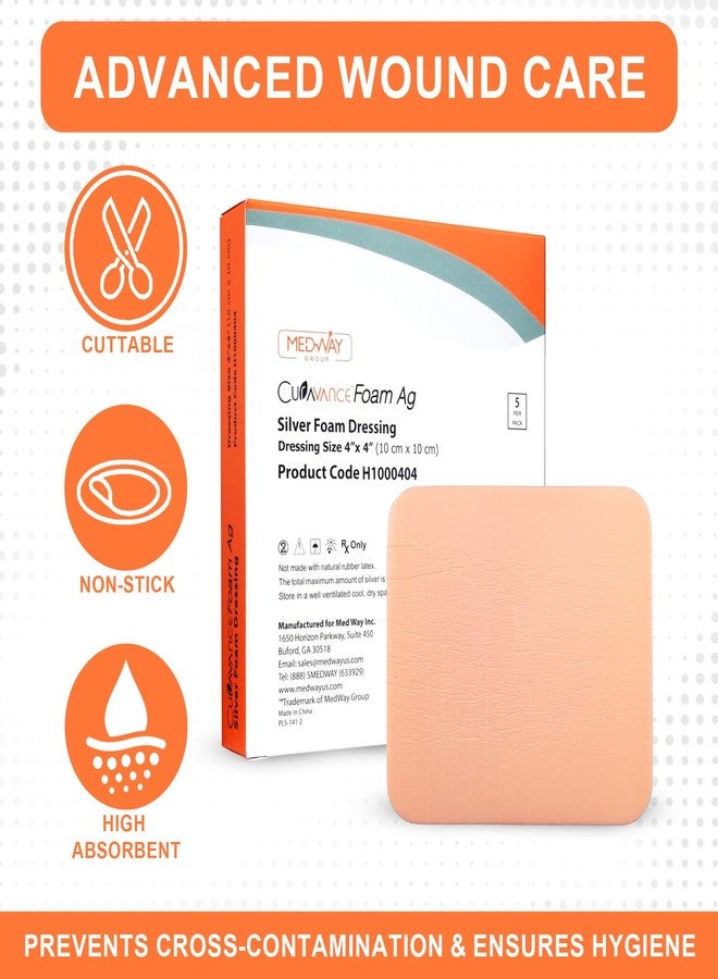 MedVance Silver Foam Ag Sterile Highly Absorbent Dressing with PU Backing, 4"x 4", 5 dressings/Box, 5 Count (Pack of 1) - Image 4