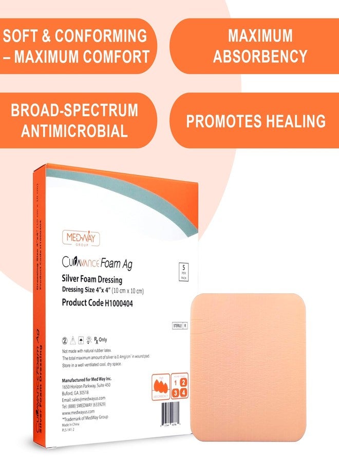 MedVance Silver Foam Ag Sterile Highly Absorbent Dressing with PU Backing, 4"x 4", 5 dressings/Box, 5 Count (Pack of 1) - Image 2