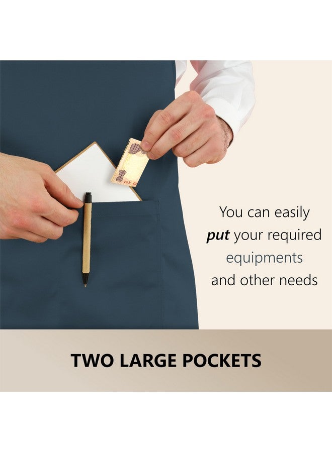 CRASOME Apron for Men Women Chef Cooking Restaurants Gardening Workshop, Barbers with Adjustable Strap and Two Pockets (Blue) - Image 3