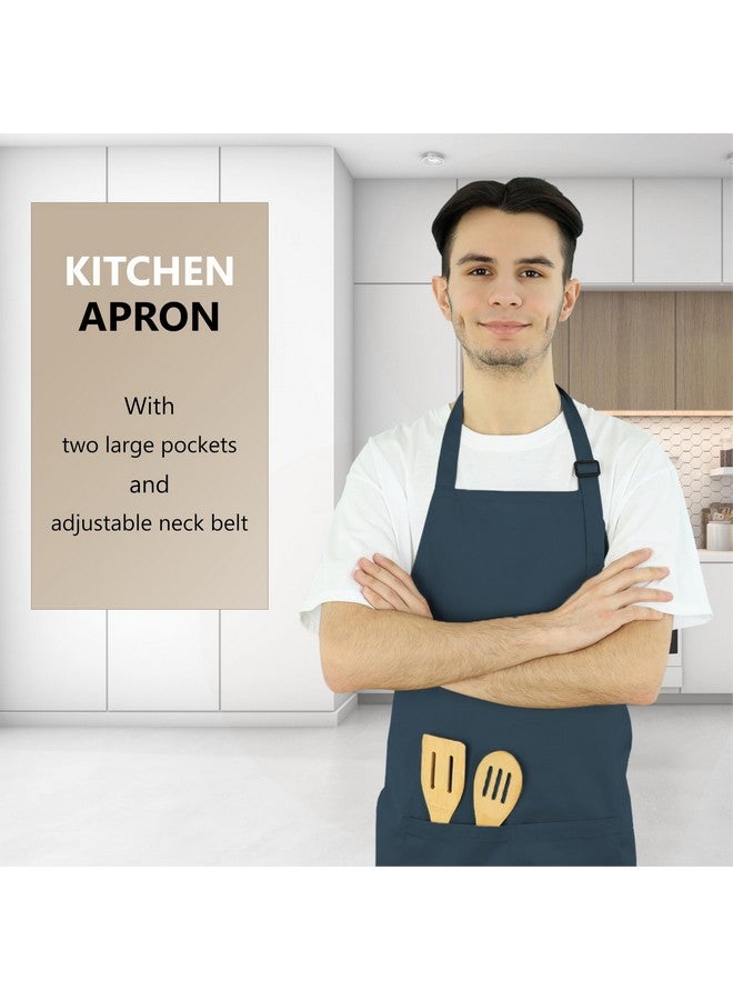 CRASOME Apron for Men Women Chef Cooking Restaurants Gardening Workshop, Barbers with Adjustable Strap and Two Pockets (Blue) - Image 2