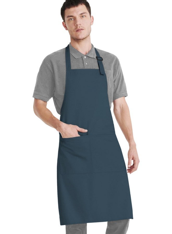 CRASOME Apron for Men Women Chef Cooking Restaurants Gardening Workshop, Barbers with Adjustable Strap and Two Pockets (Blue) - Image 1