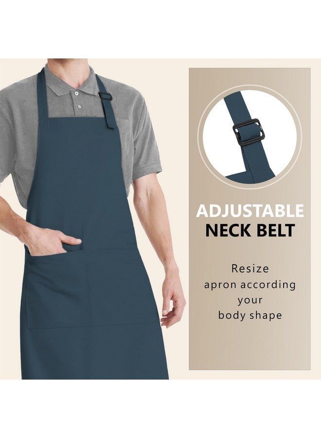 CRASOME Apron for Men Women Chef Cooking Restaurants Gardening Workshop, Barbers with Adjustable Strap and Two Pockets (Blue) - Image 4
