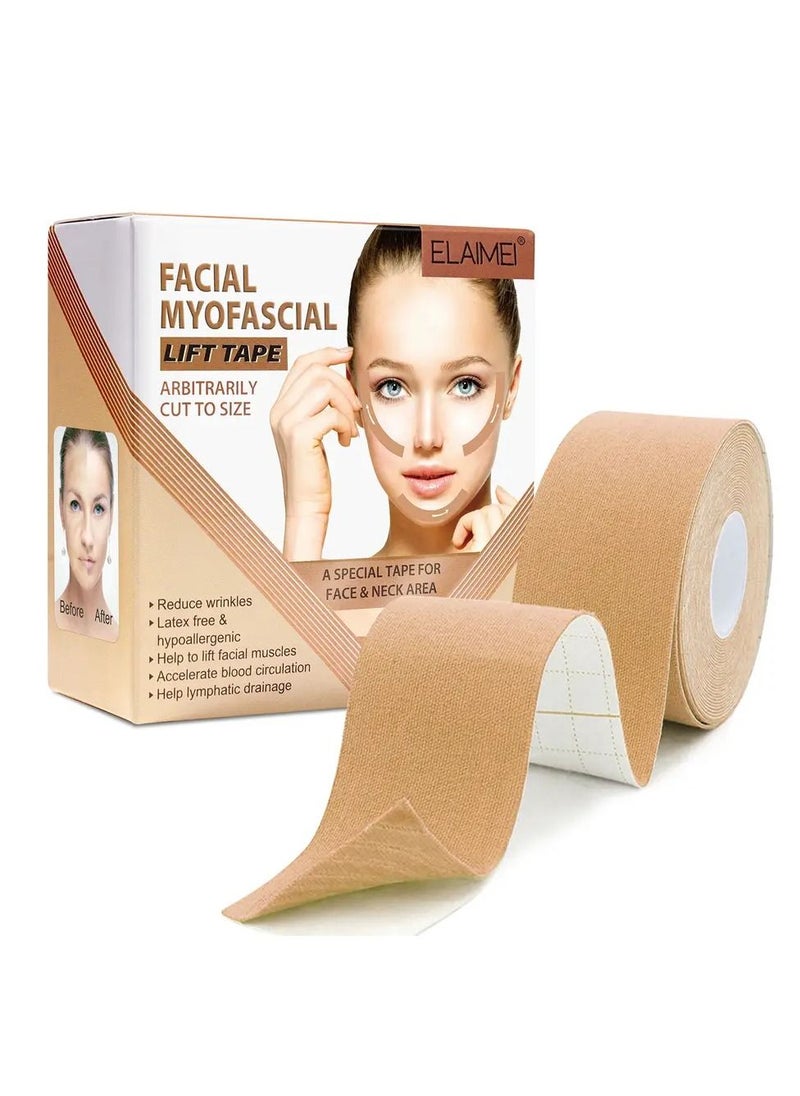 Elaimei Facial Myofascial Lift Tape Face Lift Tape Anti-Wrinkle Patches Face Toning Belts Anti-Wrinkle Patches Anti-Freeze Stickers Unisex for Firming and Tightening Skin 2.5cm x 5m  - Image 1