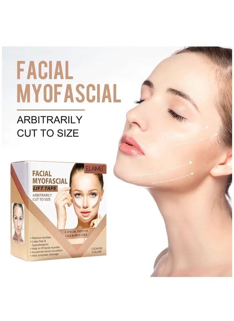 Elaimei Facial Myofascial Lift Tape Face Lift Tape Anti-Wrinkle Patches Face Toning Belts Anti-Wrinkle Patches Anti-Freeze Stickers Unisex for Firming and Tightening Skin 2.5cm x 5m  - Image 4