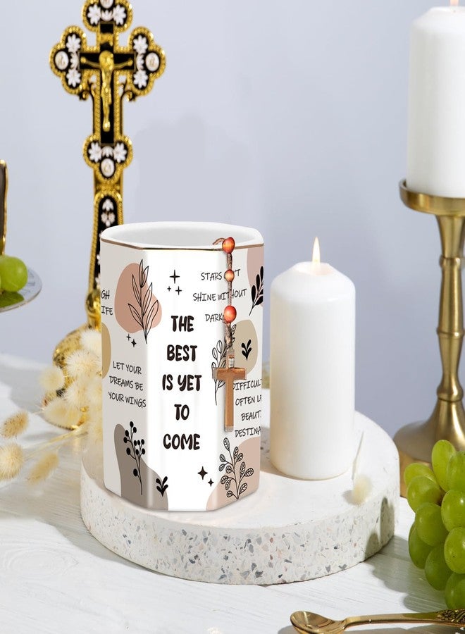 WAVEYU Cute Pen Holder for Desk, Ceramic Pencil Holder, Makeup Brush Holders, Desktop Stationery Organizer for School Students Office Women Teens Girls Boys, Words - Image 4