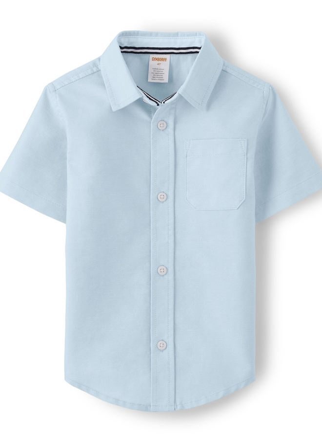 GYMBOREE ,Boys,and Toddler Short Sleeve Button Up Shirt, Cloudless, 2 Years - Image 1