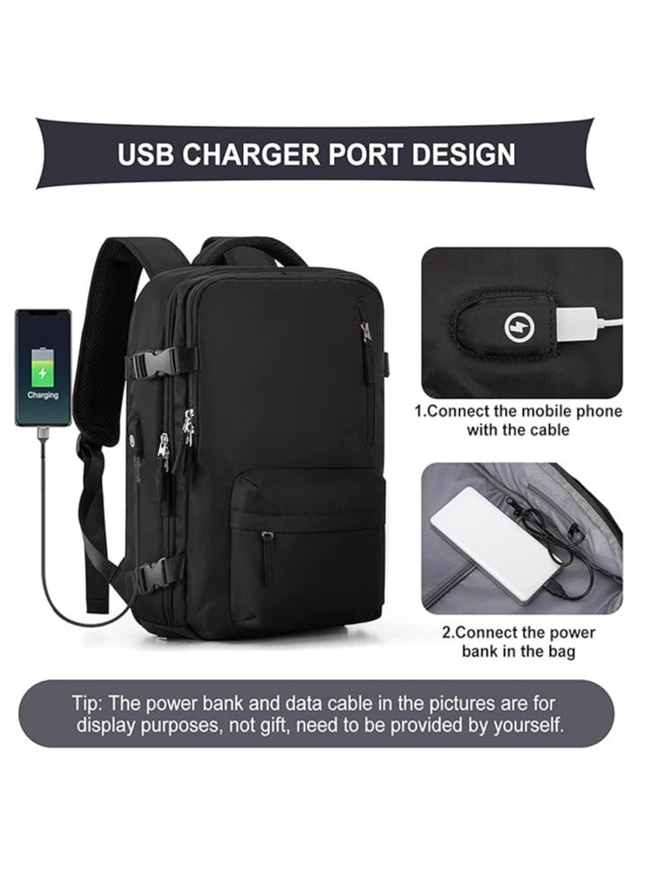 DUNISO Large capacity travel backpack, black carry on backpack, waterproof outdoor sports backpack, leisure day bag, with USB charging port, dry wet separation  - Image 4