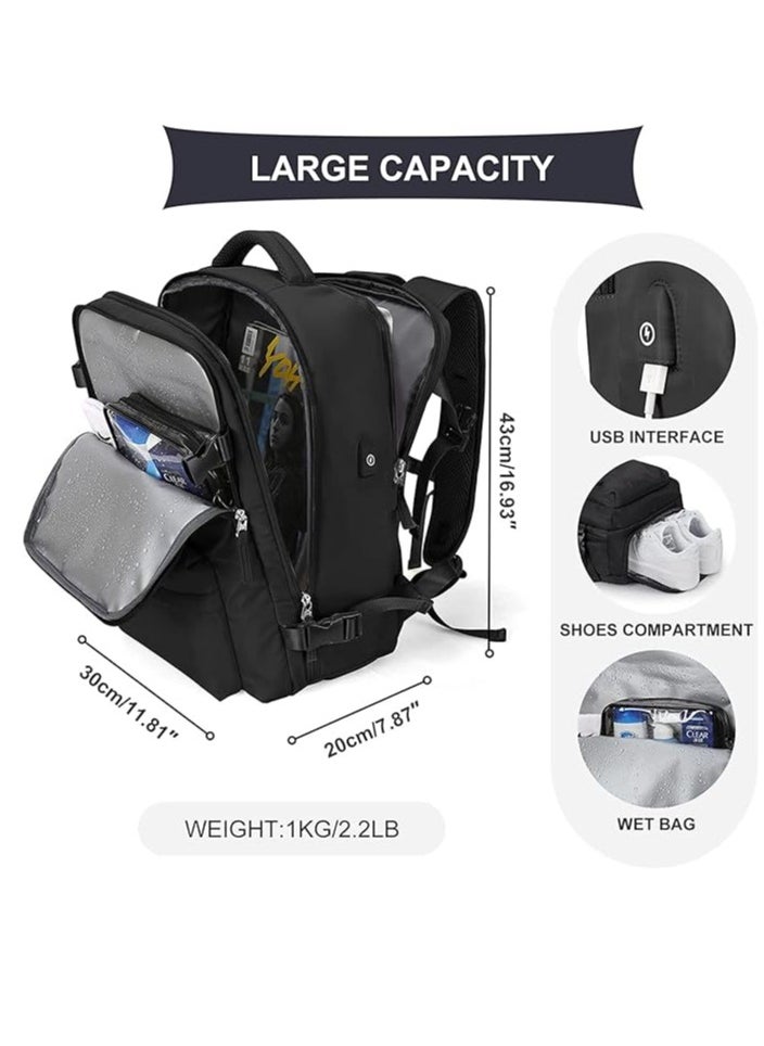 DUNISO Large capacity travel backpack, black carry on backpack, waterproof outdoor sports backpack, leisure day bag, with USB charging port, dry wet separation  - Image 3