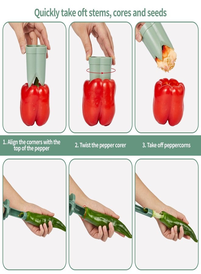 DMwespe Pepper Seed Corers Remover, 3 Pack Fruit Pepper Corer Remover 2 in 1 Bell Pepper Corer Seed Remover Tool, Pepper Deseeder Bell Pepper Corers Tool Pepper Cutter for Vegetables - Image 3