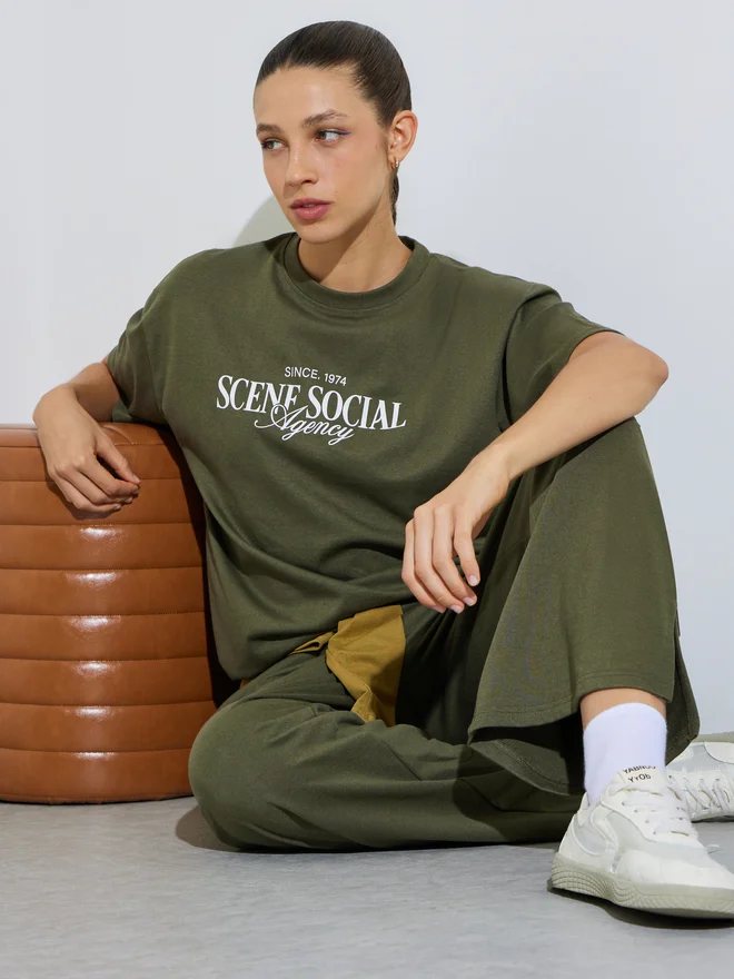 Styli Styli Typography Print Short Sleeves T-Shirt and Joggers Co-Ords