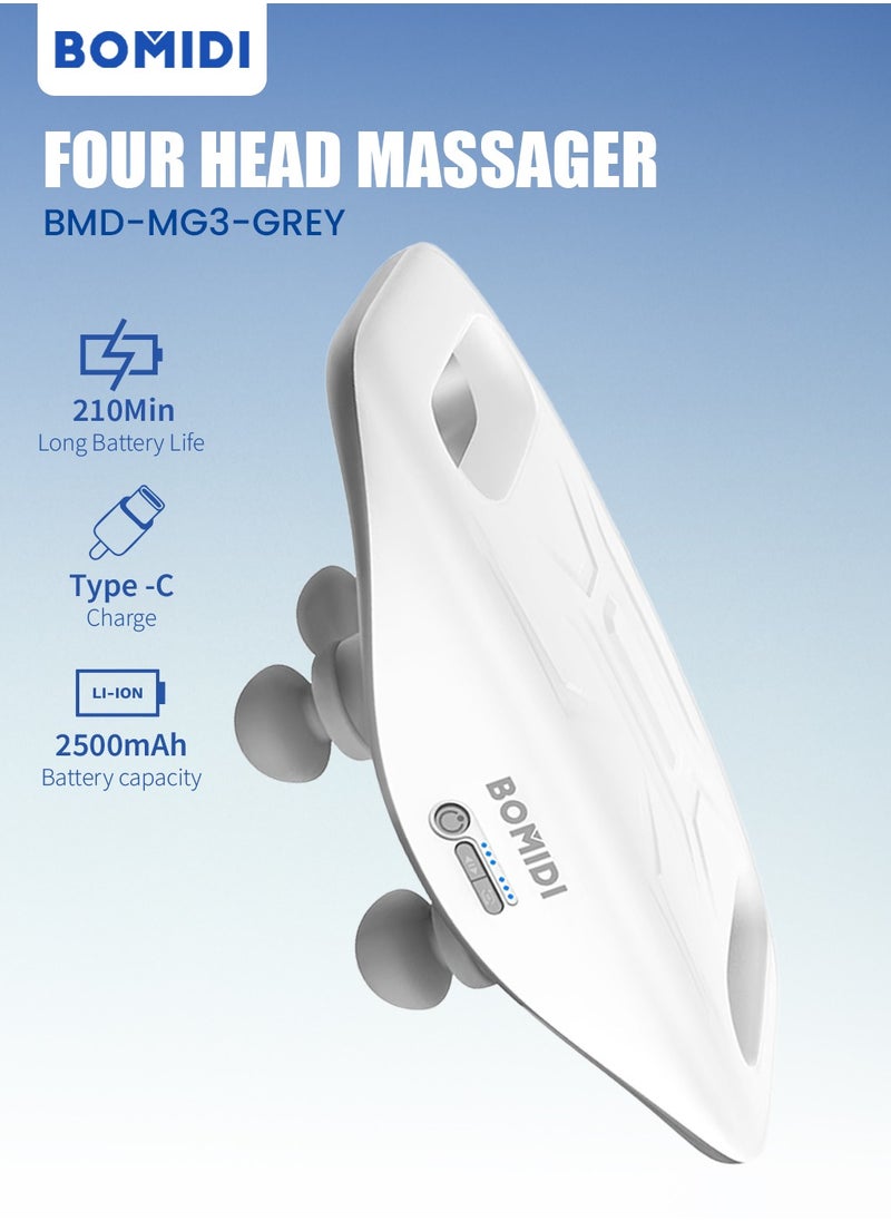 BOMIDI 4-in-1 Massage Gun – Deep Tissue Muscle Massager with 4 Massage Heads, Adjustable Intensity, 2200 RPM, 2500mAh Rechargeable Battery, LED Display, 200-Min Runtime – Gray  - Image 1