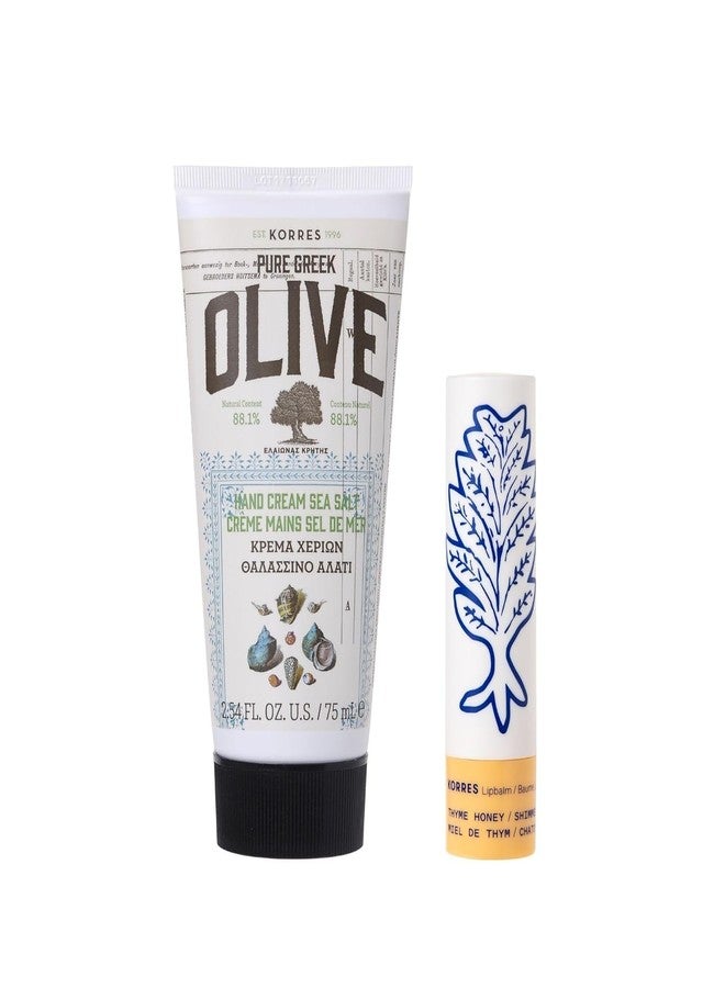 KORRES Winter Gift, Moisturizing Botanical Duo For Soft Skin, Hand & Lip Care Set With Olive Sea Salt Cream 2.54 Fl Oz And Thyme Honey Balm 0.15 Oz - Image 2