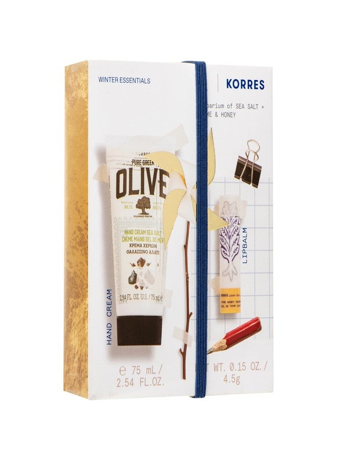 KORRES Winter Gift, Moisturizing Botanical Duo For Soft Skin, Hand & Lip Care Set With Olive Sea Salt Cream 2.54 Fl Oz And Thyme Honey Balm 0.15 Oz - Image 3