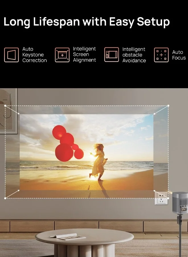 XGIMI MoGo 2 HD Long Throw Portable Projector, 400 ISO Lumens, Up to 200" Screen Size, 2x 8W Dolby Audio Speakers, Androidtv, Powerbank Supported, for Home/Office/Camping/Travel - Silver