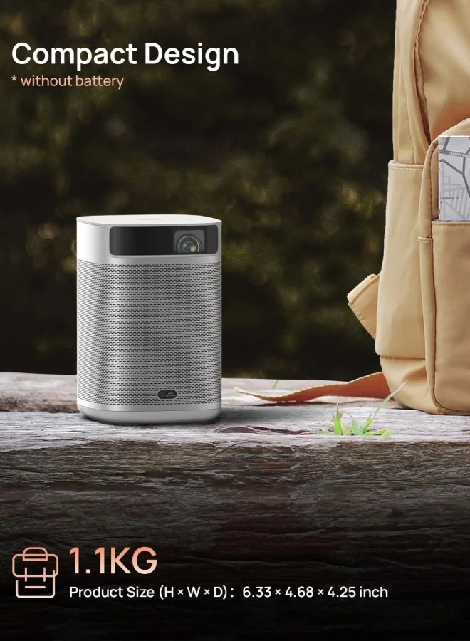 XGIMI MoGo 2 HD Long Throw Portable Projector, 400 ISO Lumens, Up to 200" Screen Size, 2x 8W Dolby Audio Speakers, Androidtv, Powerbank Supported, for Home/Office/Camping/Travel - Silver