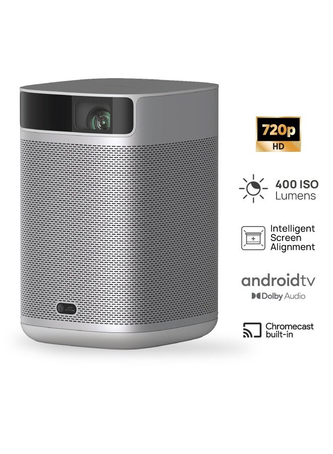 XGIMI MoGo 2 HD Long Throw Portable Projector, 400 ISO Lumens, Up to 200" Screen Size, 2x 8W Dolby Audio Speakers, Androidtv, Powerbank Supported, for Home/Office/Camping/Travel - Silver