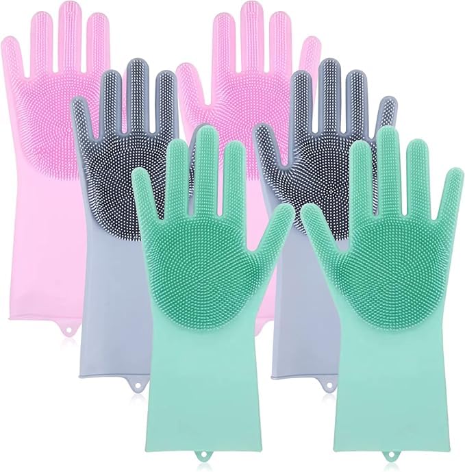 Heavy Duty Silicone Hand Gloves For Dish Washing Cleaning Gloves for Kitchen Bathroom Car Pet Grooming Multicolor 1 Pair  - Image 1