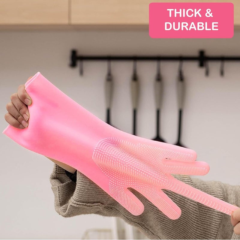 Heavy Duty Silicone Hand Gloves For Dish Washing Cleaning Gloves for Kitchen Bathroom Car Pet Grooming Multicolor 1 Pair  - Image 5
