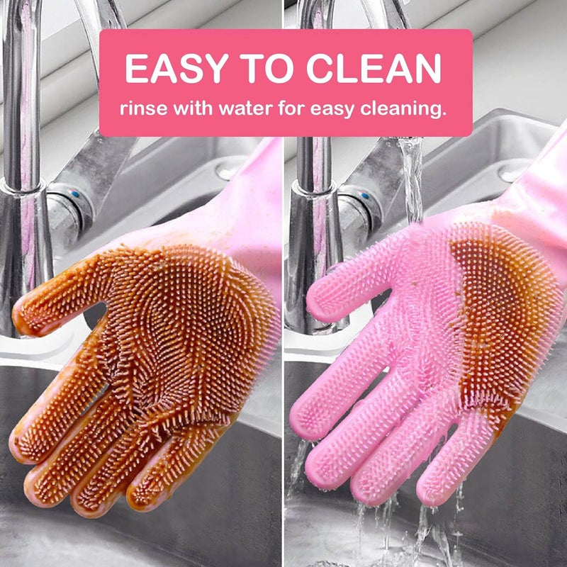 Heavy Duty Silicone Hand Gloves For Dish Washing Cleaning Gloves for Kitchen Bathroom Car Pet Grooming Multicolor 1 Pair  - Image 4