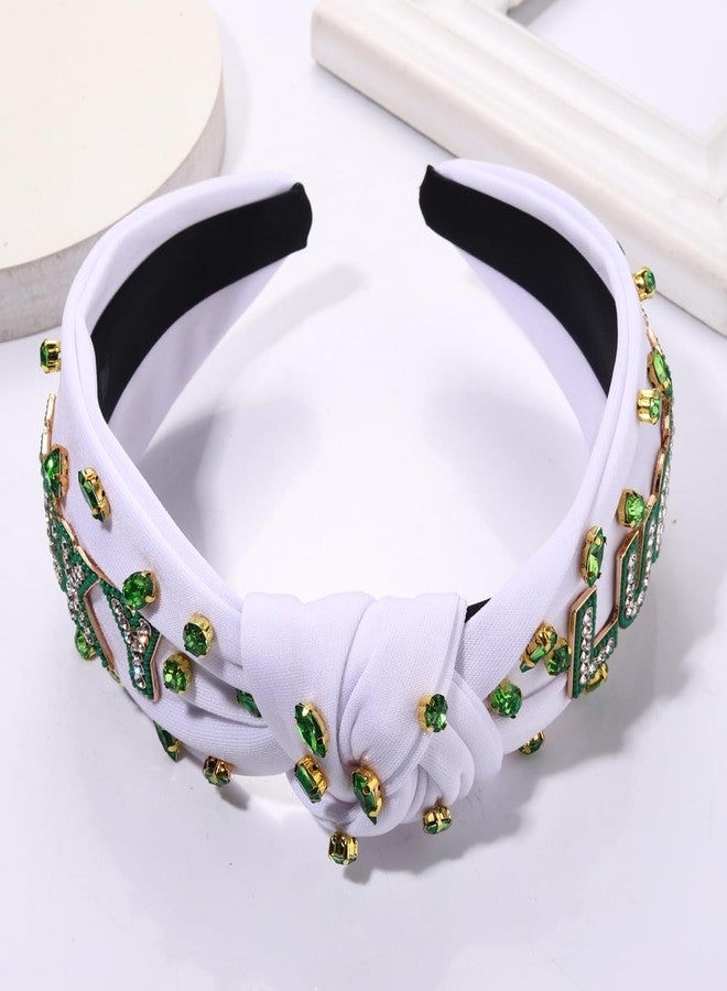 boderier St Patricks Day Headband Rhinestone LUCKY Headband Jeweled Crystal Embellihed Wide Knotted Green Holiday Party Accessories (LUCKY Jewel) - Image 4
