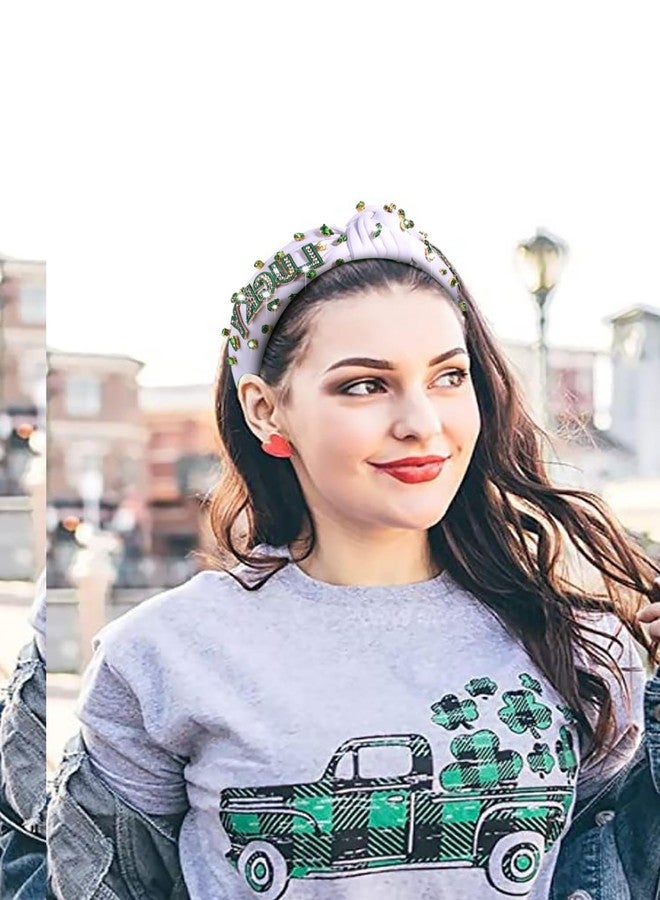 boderier St Patricks Day Headband Rhinestone LUCKY Headband Jeweled Crystal Embellihed Wide Knotted Green Holiday Party Accessories (LUCKY Jewel) - Image 2