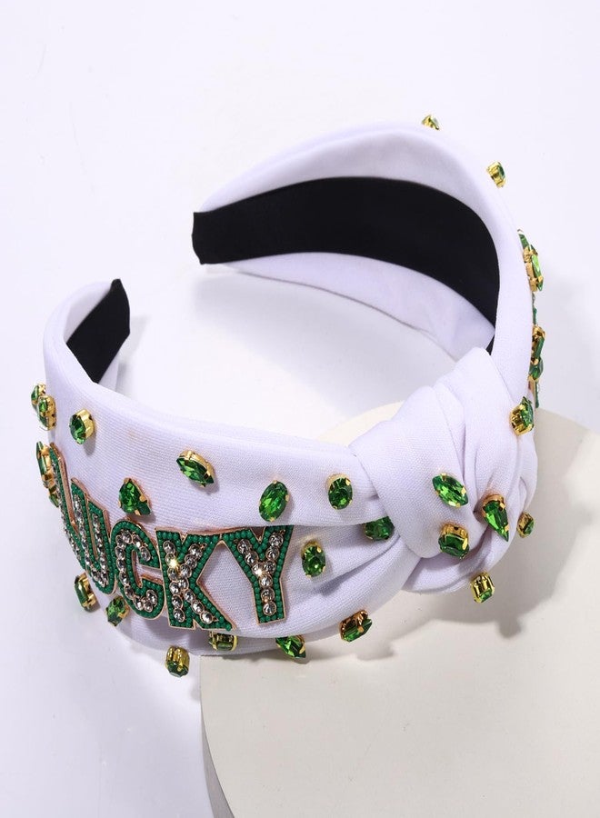boderier St Patricks Day Headband Rhinestone LUCKY Headband Jeweled Crystal Embellihed Wide Knotted Green Holiday Party Accessories (LUCKY Jewel) - Image 5