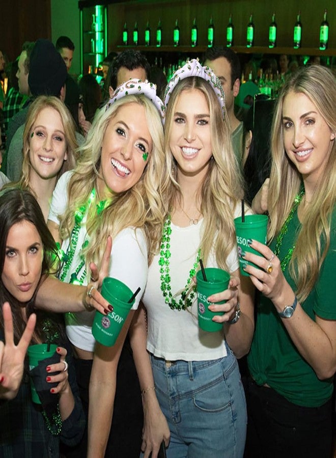 boderier St Patricks Day Headband Rhinestone LUCKY Headband Jeweled Crystal Embellihed Wide Knotted Green Holiday Party Accessories (LUCKY Jewel) - Image 3