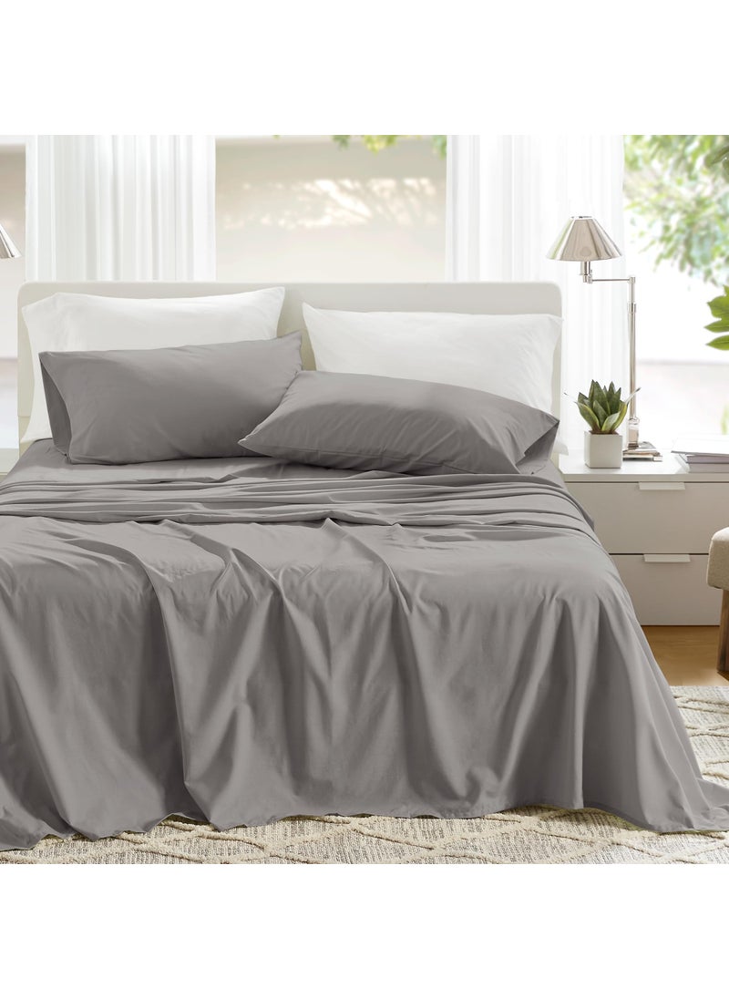 Comfort Spaces Comfort Spaces 100% Cotton Sheets Full  Breathable & Ultra Soft Cotton Sheets  Naturally Cool Cotton Bed Sheets with 14"" Elastic Pocket Fits up to 16"" Mattress  All Season Sheet Set  Dark Gray 4 Piece  - Image 1