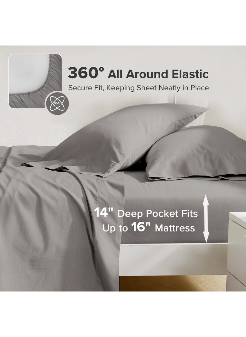 Comfort Spaces Comfort Spaces 100% Cotton Sheets Full  Breathable & Ultra Soft Cotton Sheets  Naturally Cool Cotton Bed Sheets with 14"" Elastic Pocket Fits up to 16"" Mattress  All Season Sheet Set  Dark Gray 4 Piece  - Image 2