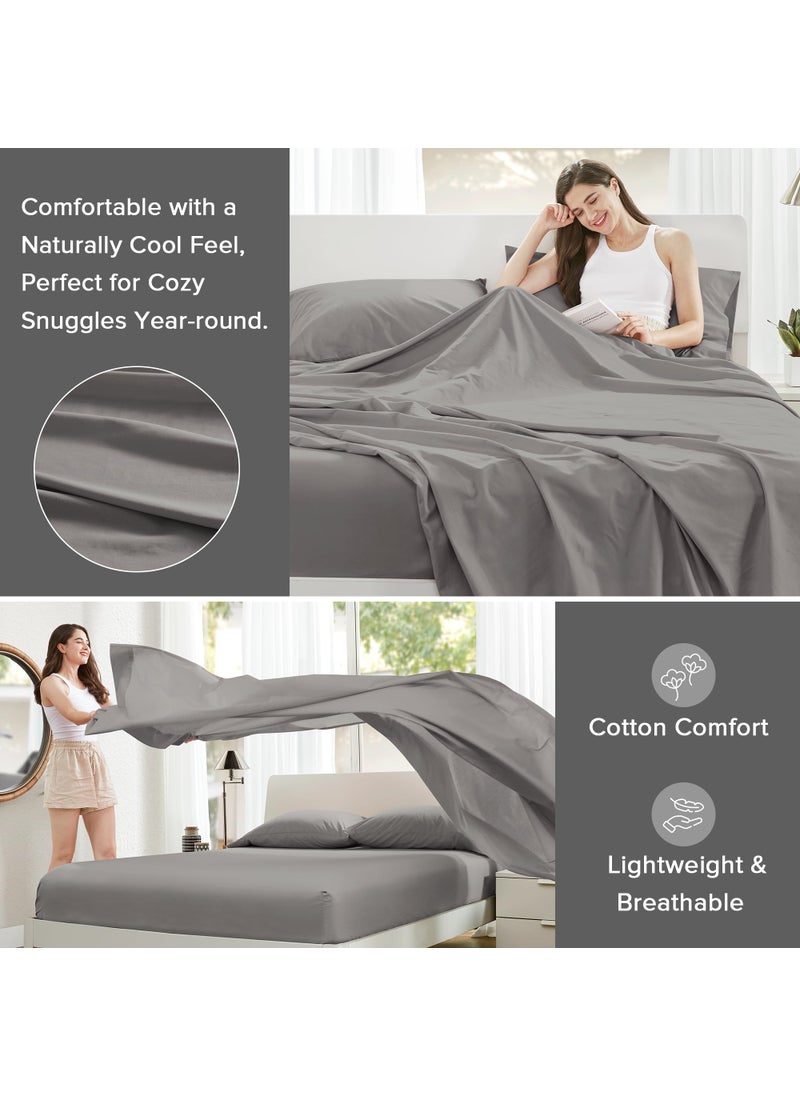Comfort Spaces Comfort Spaces 100% Cotton Sheets Full  Breathable & Ultra Soft Cotton Sheets  Naturally Cool Cotton Bed Sheets with 14"" Elastic Pocket Fits up to 16"" Mattress  All Season Sheet Set  Dark Gray 4 Piece  - Image 3
