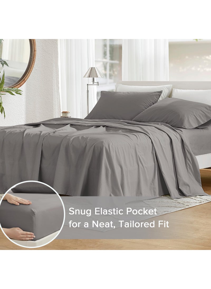 Comfort Spaces Comfort Spaces 100% Cotton Sheets Full  Breathable & Ultra Soft Cotton Sheets  Naturally Cool Cotton Bed Sheets with 14"" Elastic Pocket Fits up to 16"" Mattress  All Season Sheet Set  Dark Gray 4 Piece  - Image 4