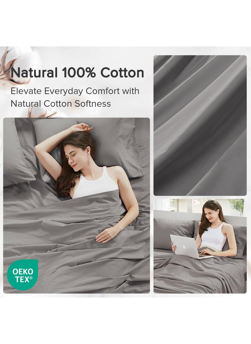 Comfort Spaces Comfort Spaces 100% Cotton Sheets Full  Breathable & Ultra Soft Cotton Sheets  Naturally Cool Cotton Bed Sheets with 14"" Elastic Pocket Fits up to 16"" Mattress  All Season Sheet Set  Dark Gray 4 Piece  - Image 5