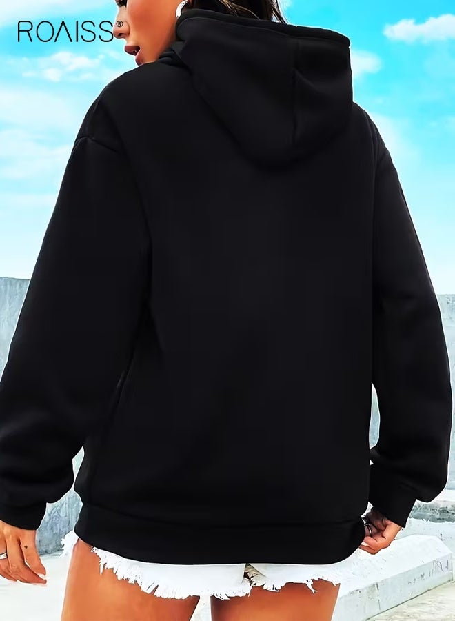 roaiss Women's Heart Print Kangaroo Pocket Hoodie Casual Long Sleeve Drawstring Hooded Sweatshirt for Autumn and Winter, Soft Fleece Lined with Ribbed Cuffs for Cozy Comfort - Image 3