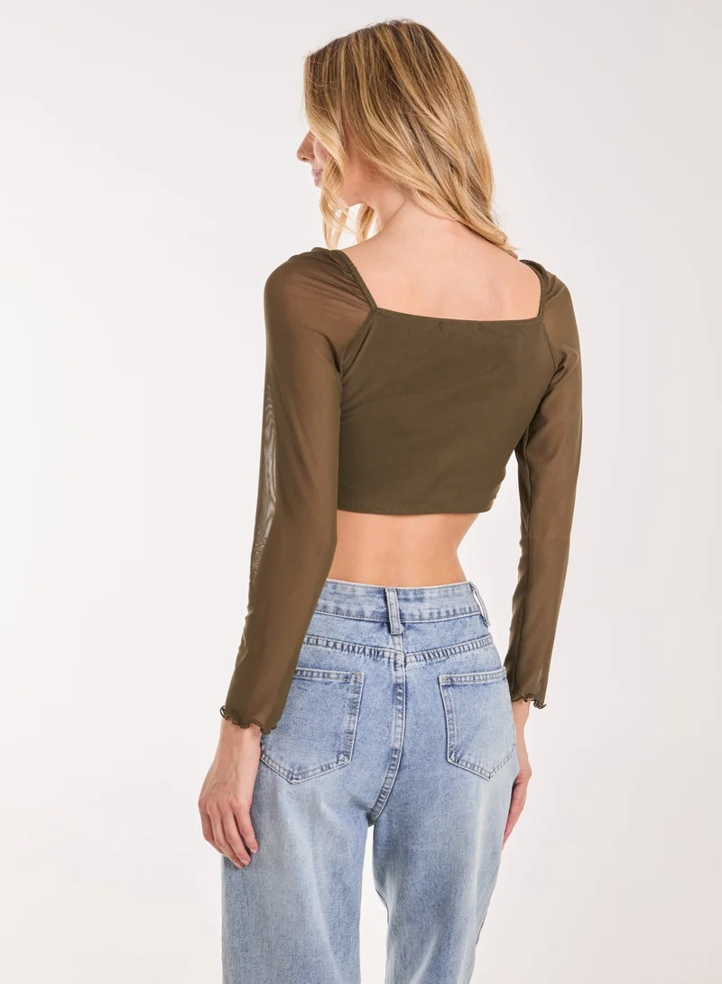 Pink Vanilla Butterfly Long Sleeve Mesh Top