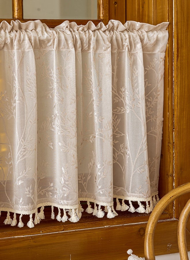 DUNISO Floral Embroidered Sheer Valance Curtain with Tassels Boho Lace Semi-Sheer Rod Pocket Short Curtain Farmhouse Window Treatment for Kitchen, Cafe, Bathroom - Image 4