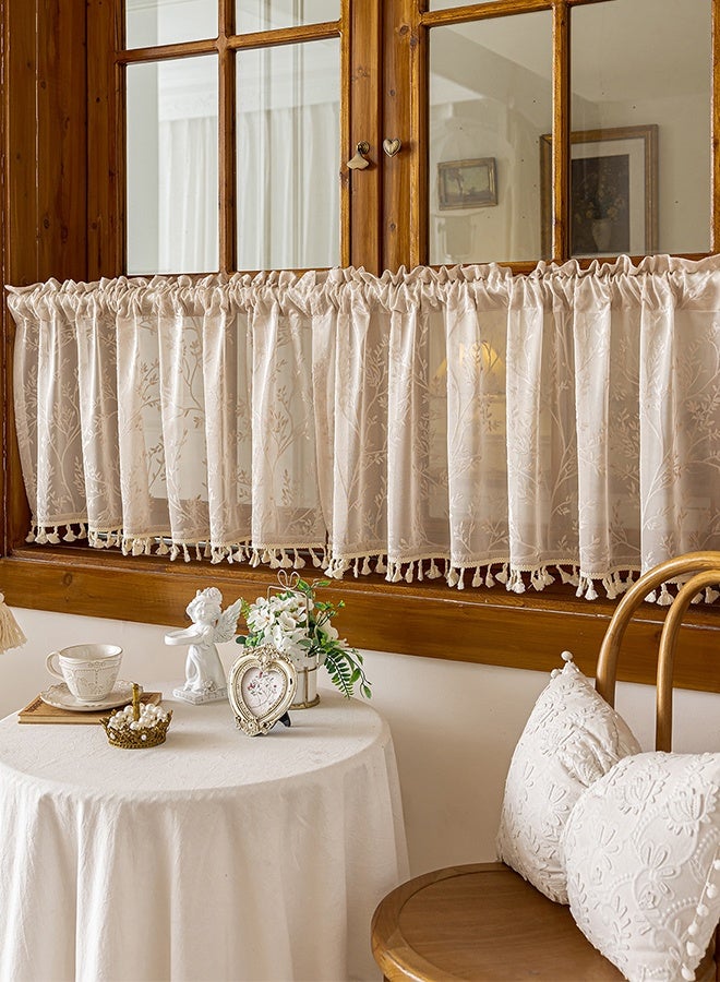 DUNISO Floral Embroidered Sheer Valance Curtain with Tassels Boho Lace Semi-Sheer Rod Pocket Short Curtain Farmhouse Window Treatment for Kitchen, Cafe, Bathroom - Image 3