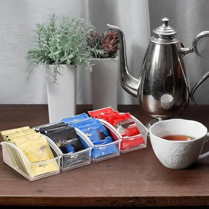 SWIUKPHE 2 Pack Tea Packet Organizer Clear Tea Storage Box Forkitchen Pantry Countertop Cabinet Small Tea Caddy Holder For Beverage Supplies Salt Sweetened Pouc - Image 4