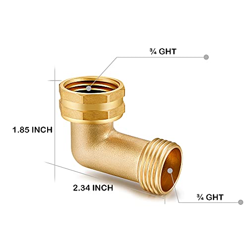YELUN Garden Hose Elbow Connector 90 Degree Solid Brass Pipe Fittings Hose Elbow -Eliminates Stress and Strain On RV Water Intake Hose Adapter 3/4" FHT x 3/4" MHT (2 SETS) - Image 2