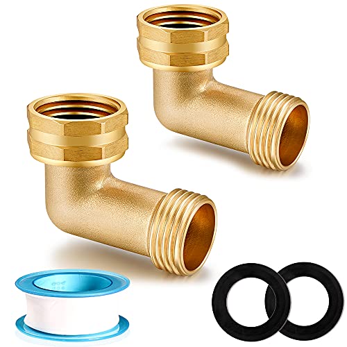 YELUN Garden Hose Elbow Connector 90 Degree Solid Brass Pipe Fittings Hose Elbow -Eliminates Stress and Strain On RV Water Intake Hose Adapter 3/4" FHT x 3/4" MHT (2 SETS) - Image 1