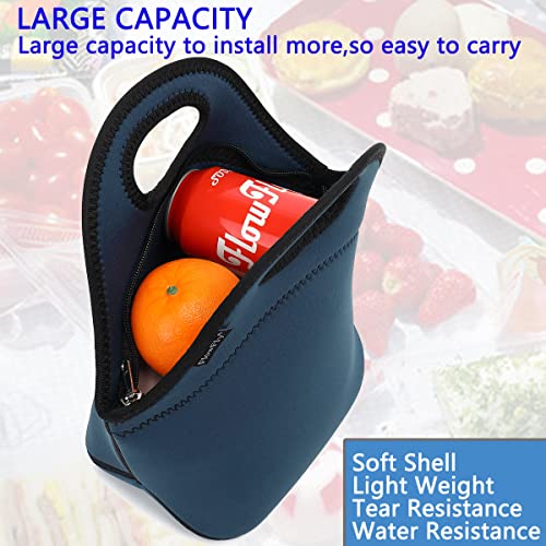 FlowFly Neoprene Kids Lunch box Insulated Soft Bag Mini Cooler Thermal Meal Tote Kit for Boys GirlsMenWomenSchoolWork Office Navy Blue - Image 3