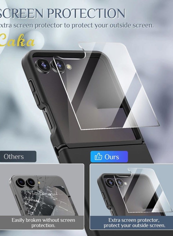 Caka [Upgrade] for Samsung Galaxy Z Flip 7 Case [Wireless Charging Compatible][Hinge Protection] [Screen Protector] Women Men Shockproof Protection Phone Cover for Z Flip 7 2025 - Black - Image 3