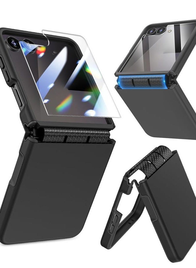 Caka [Upgrade] for Samsung Galaxy Z Flip 7 Case [Wireless Charging Compatible][Hinge Protection] [Screen Protector] Women Men Shockproof Protection Phone Cover for Z Flip 7 2025 - Black - Image 1