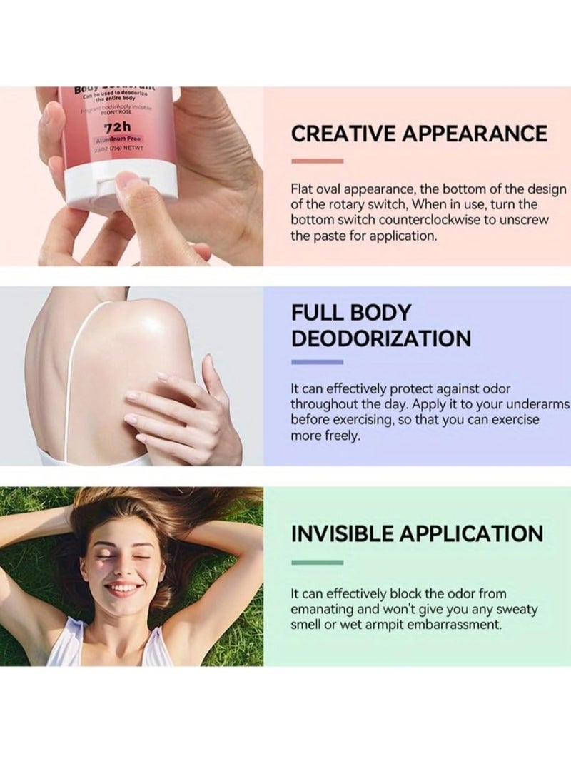 lakerain 75g Body Deodorant Invisible Stick Peony Rose 72 Hour Odor Control Cream for Armpit Feet Privates and Other Parts Smooth Apply Deodorant Natural Scented Skin Safe Aluminum Free Fragrant Body Cream - Image 3