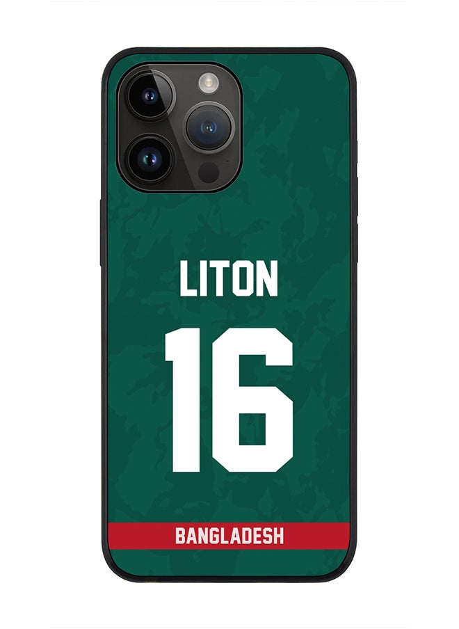 Rugged Black Edge Case iPhone 14 Pro Max, Slim fit Soft Case Flexible Rubber Edges Thin Cover - Player Name - Liton Das, Jersey Number- 16